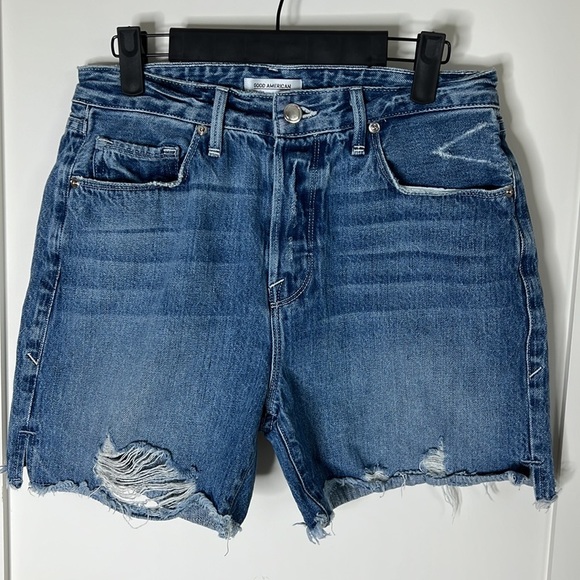 🛍️Hand painted 🌈 ombre rainbow Good American denim mom shorts 100% cotton 2/26 - Picture 3 of 8